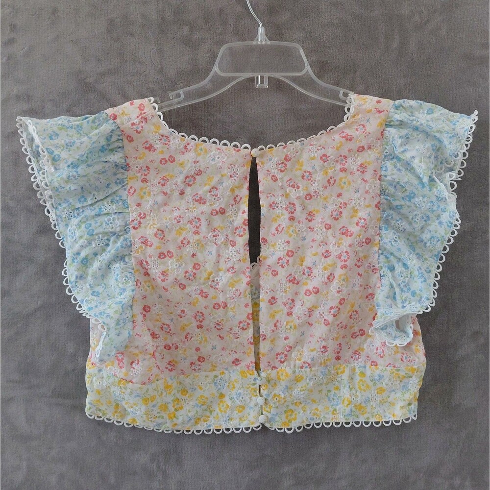 Altar'd State Tinzley Floral Boho Top Women's XL Cropped Flutter Cap Sleeves NEW - Picture 4 of 9